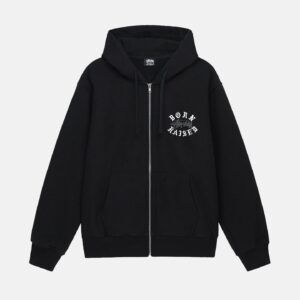 STÜSSY & BORN X SUDADERA CON CAPUCHA Y CREMALLERA CON LOGO RELIEVE NEGRO