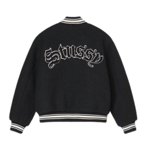 Chaqueta universitaria estética negra de Stussy