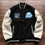 Vintage Stussy Big 4 chaqueta negra de lana de cuero