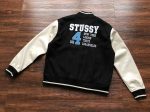 Vintage Stussy Big 4 chaqueta negra de lana de cuero