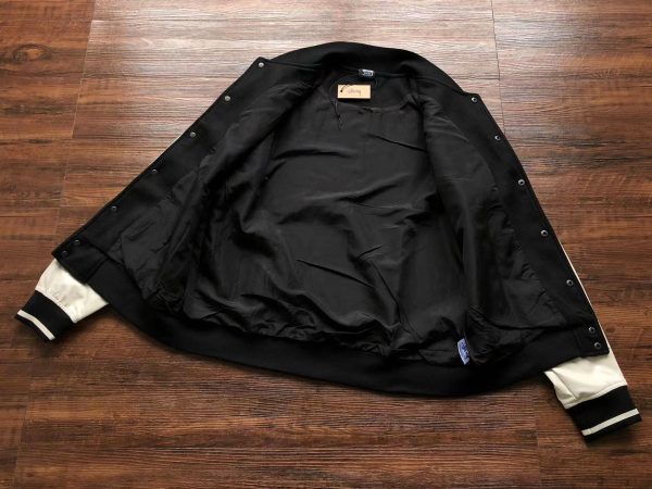 Vintage Stussy Big 4 chaqueta negra de lana de cuero