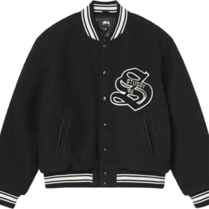 Chaqueta universitaria estética negra de Stussy