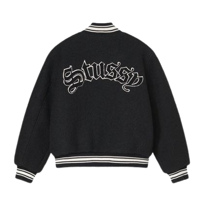 Chaqueta universitaria estética negra de Stussy